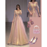 Stetnode Elegant A line Off The Shoulder Sequin Pink Evening Dress Long Prom Dresses C3578