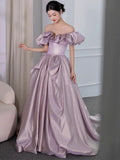 Stetnode Elegant Ball Gown Off The Shoulder Lilac Short Sleeves Evening Dress Long Prom Dresses C3581