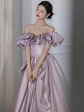 Stetnode Elegant Ball Gown Off The Shoulder Lilac Short Sleeves Evening Dress Long Prom Dresses C3581