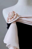 Stetnode Elegant Mermaid Strapless Black Velvet Flowers Ruffles Prom Dresses Party Dresses C3582