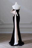 Stetnode Elegant Mermaid Strapless Black Velvet Flowers Ruffles Prom Dresses Party Dresses C3582