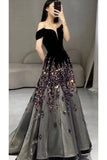 Stetnode Elegant Ball Gown Off The Shoulder Black Short Sleeves Sequin Evening Dress Long Prom Dresses C3584