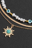 Stetnode Color-blocked Eye Pearl Pendant Necklace Set