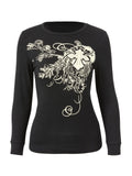 Stetnode Cross Printed Black Long Sleeve Top