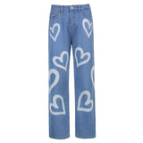 Stetnode Women jeans y2k F235 Heart Pattern Denim