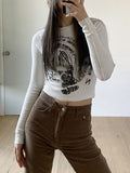 Stetnode Vintage Print White Cropped Knit Top