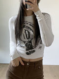 Stetnode Vintage Print White Cropped Knit Top