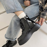 Stetnode Fall Aesthetic Lacquered Lace Up Boots