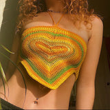 Stetnode Beach Style Knitted Crop Top Y2K Aesthetic Heart Shape Backless Halter Cami 90s Vintage Women Sleevless Chest Wrap Mini Vest