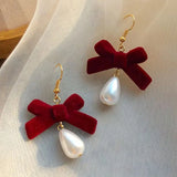 Stetnode Christmas Red Bow Drop Earring For Women Temperament Heart Flocking Bowknot Christmas Earring Girls New Year Festival Jewelry