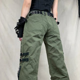 Stetnode y2k Grunge Green Zipper Jeans Bandage Low Waist Cargo Pants Gothic Punk Baggy Retro Kawaii Trousers Women Korean Sweatpants