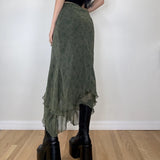 Stetnode Elegant Lady Irregular High Waist Midi Skirts Grunge 2000s aesthetic Ruffles Chiffon Skirt Vitnage Streetwear Green Clothes