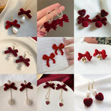 Stetnode Christmas Red Bow Drop Earring For Women Temperament Heart Flocking Bowknot Christmas Earring Girls New Year Festival Jewelry