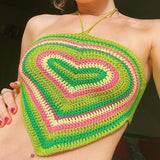 Stetnode Beach Style Knitted Crop Top Y2K Aesthetic Heart Shape Backless Halter Cami 90s Vintage Women Sleevless Chest Wrap Mini Vest