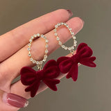 Stetnode Christmas Red Bow Drop Earring For Women Temperament Heart Flocking Bowknot Christmas Earring Girls New Year Festival Jewelry