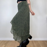 Stetnode Elegant Lady Irregular High Waist Midi Skirts Grunge 2000s aesthetic Ruffles Chiffon Skirt Vitnage Streetwear Green Clothes