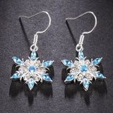 Stetnode New Elegant Blue Rhinestone Snowflake Drop Earring for Women Fashion Crystal Zircon Dangle Earring Christmas Jewelry Accessories