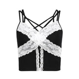 Stetnode Harajuku Grunge Corset Crop Top Lace Trim Sleeveless Tank Top E-girl Gothic Black Emo Alt Clothes y2k Punk Vest Women Streetwear