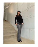 Stetnode back to school spring outfit Lorielle Dark Grey Denim Flare Long Jeans Pants