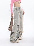 Stetnode back to school spring outfit Twinkle Stars Patchwork Denim Long Jeans Pants