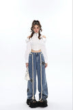 Stetnode back to school spring outfit Twinkle Stars Patchwork Denim Long Jeans Pants