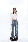 Stetnode back to school spring outfit Twinkle Stars Patchwork Denim Long Jeans Pants