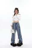 Stetnode back to school spring outfit Twinkle Stars Patchwork Denim Long Jeans Pants