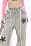 Stetnode back to school spring outfit Twinkle Stars Patchwork Denim Long Jeans Pants