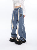 Stetnode back to school spring outfit Twinkle Stars Patchwork Denim Long Jeans Pants