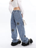 Stetnode back to school spring outfit Twinkle Stars Patchwork Denim Long Jeans Pants