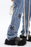 Stetnode back to school spring outfit Twinkle Stars Patchwork Denim Long Jeans Pants