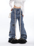 Stetnode back to school spring outfit Twinkle Stars Patchwork Denim Long Jeans Pants