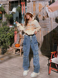 Stetnode back to school spring outfit Chasity Denim Jeans Straight Leg High Waisted Cargo Multi Pocket Pants