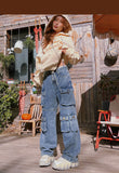 Stetnode back to school spring outfit Chasity Denim Jeans Straight Leg High Waisted Cargo Multi Pocket Pants