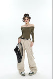 Stetnode back to school spring outfit Isabelle Solid Color Multi Pocket Straps Cargo Denim Jeans Pants
