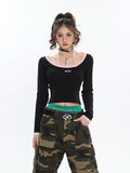 Stetnode back to school spring outfit Alissa Army Green Camouflage Straight Leg High Waist Cargo Pants