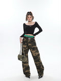 Stetnode back to school spring outfit Alissa Army Green Camouflage Straight Leg High Waist Cargo Pants