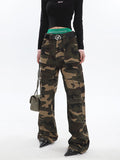 Stetnode back to school spring outfit Alissa Army Green Camouflage Straight Leg High Waist Cargo Pants