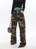 Stetnode back to school spring outfit Alissa Army Green Camouflage Straight Leg High Waist Cargo Pants