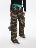 Stetnode back to school spring outfit Alissa Army Green Camouflage Straight Leg High Waist Cargo Pants