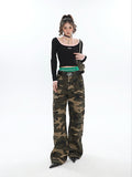 Stetnode back to school spring outfit Alissa Army Green Camouflage Straight Leg High Waist Cargo Pants