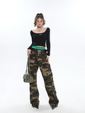 Stetnode back to school spring outfit Alissa Army Green Camouflage Straight Leg High Waist Cargo Pants