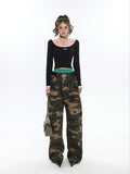 Stetnode back to school spring outfit Alissa Army Green Camouflage Straight Leg High Waist Cargo Pants