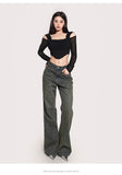 Stetnode back to school spring outfit Moona Washed Vintage Denim Grey Straight Leg High Waist Jeans Pants