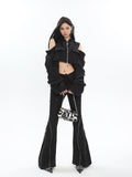 Stetnode back to school spring outfit Eline Solid Color Black Metal Multi-Zipper Slim Flared High Waist Pants