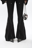 Stetnode back to school spring outfit Eline Solid Color Black Metal Multi-Zipper Slim Flared High Waist Pants