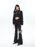 Stetnode back to school spring outfit Eline Solid Color Black Metal Multi-Zipper Slim Flared High Waist Pants