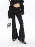 Stetnode back to school spring outfit Eline Solid Color Black Metal Multi-Zipper Slim Flared High Waist Pants