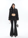 Stetnode back to school spring outfit Eline Solid Color Black Metal Multi-Zipper Slim Flared High Waist Pants