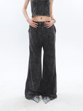 Stetnode back to school spring outfit Mina Vintage Grey Denim Bandeau Top + Straight Wide Leg Jeans Pants Matching Set